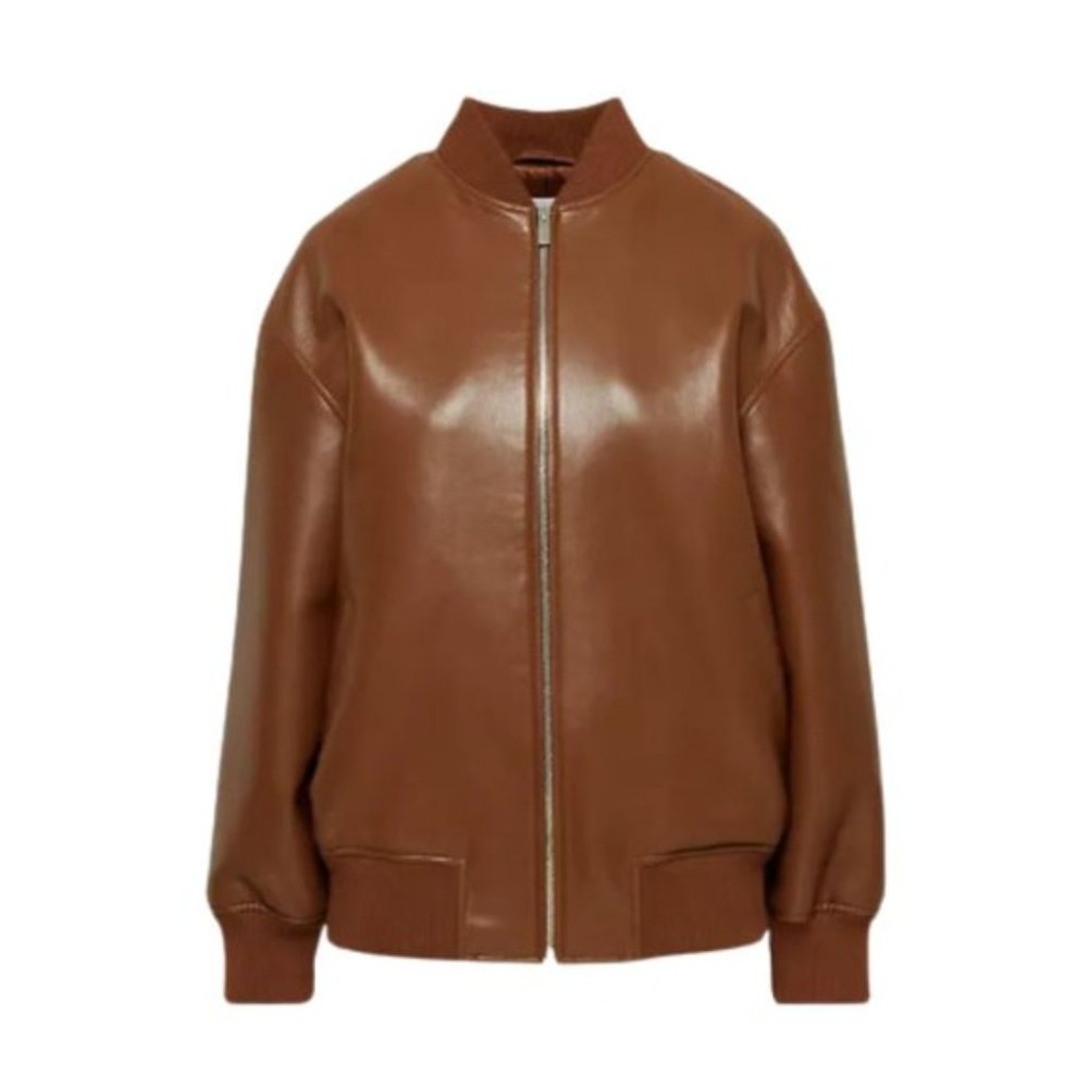 Arirzia Babaton Leibovitz Vegan Leather Bomber Jacket Coat Brown L